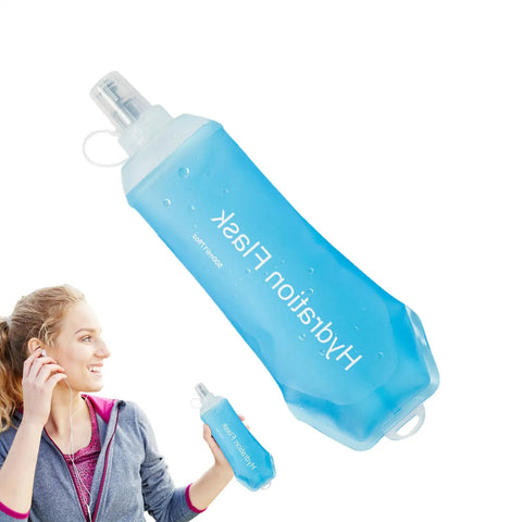 Collapsible Soft Flask Water Bottle With Ergonomic Easy Squeeze For On The Go Hydration being held by a person