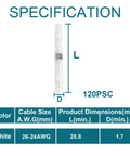 White QIATOL solder-seal heat-shrink butt wire connector for 26-24 AWG; 25.8mm long, 1.7mm dia, 120 pcs