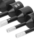 Heavy Duty 7 Piece Gemstone Drill Bits Set With M14 Thread For Wet Dry Drilling On Marble Tile Granite And Stone. close-up of diamond core bits