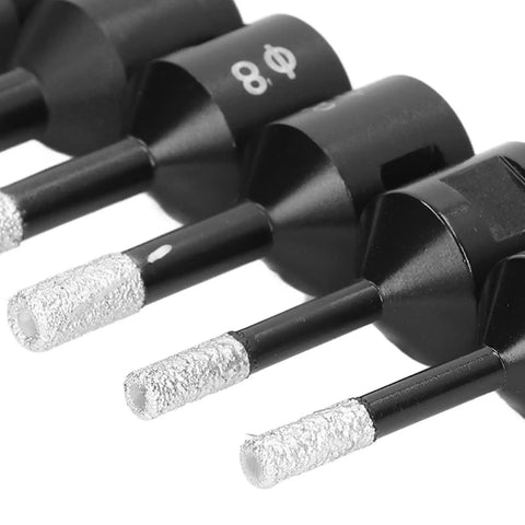 Heavy Duty 7 Piece Gemstone Drill Bits Set With M14 Thread For Wet Dry Drilling On Marble Tile Granite And Stone. close-up of diamond core bits