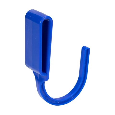 Workhorse Tool Hook And Trowel Hanger A Dependable Hand Tool Carrier that is a blue plastic clip for tool belts and pockets.