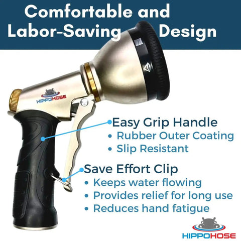 Heavy Duty Metal Garden Hose Nozzle Featuring Nine Versatile Spray Patterns For Outdoor Yard Irrigation Rust Resistant Drip Free Design Fits Standard Hoses Like A Cinch Today with easy grip handle