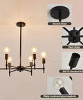 Six Light Sputnik Ceiling Fixture In Matte Black Industrial Farmhouse Vibe Modern Semi Flush Mount Pendant Light details