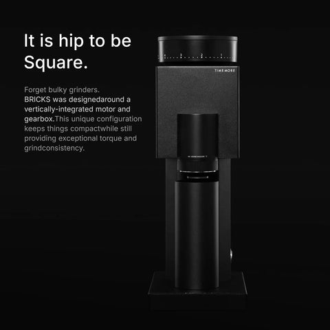 Badass Electric Coffee Grinder With 150 Tight Adjustments in matte black, compact design with vertically-integrated motor.
