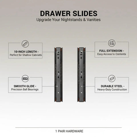 10 Inch Full Extension Drawer Slides for Vanities Nightstands and Small Cabinets 1 Pair Built From Cold Rolled Steel Built Tough