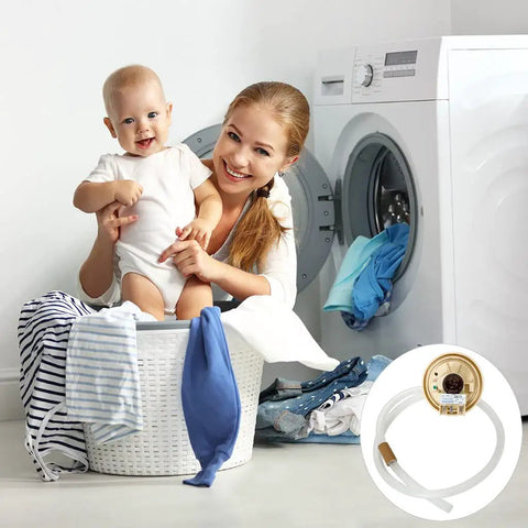 Washer Front Load Water Level Pressure Sensor Switch Assembly Replacement 6501EA1001C with laundry basket and smiling family