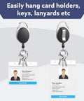 Two 20 Pack Retractable Badge Reels With Carabiner, displaying ID badges and key chain clips for easy access