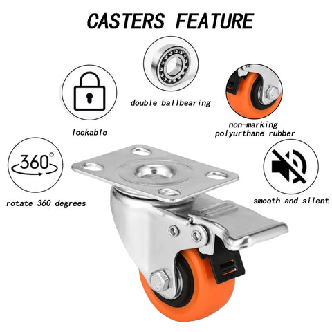 Two Inch Caster Wheels Set Of Four With Locking Swivel Casters Heavy Duty Load Capacity Up To 600 Lbs features and materials diagram