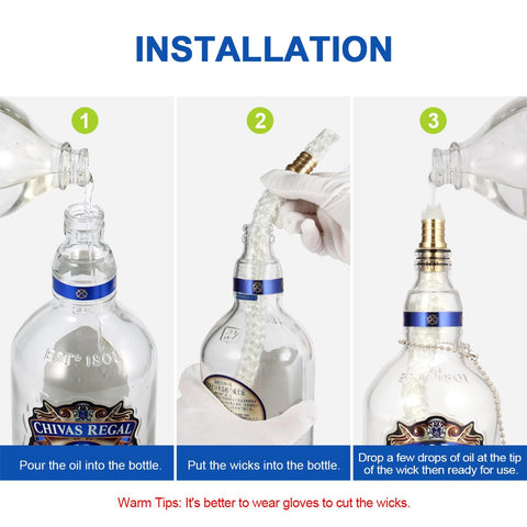 Wine Bottle Torch Wick Kit 3 Pack For Outdoor Lighting And DIY Torch Decor Easy Continuous Burn Wicks installation process