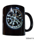 Solid Build Ceramic Coffee Mug featuring a shiny alloy wheel design, 330ml size, perfect for hot or cold drinks.