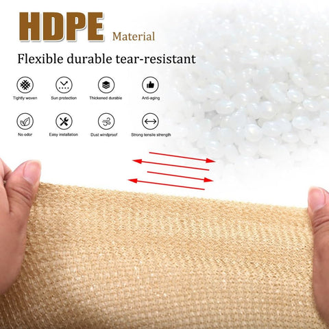 Hands holding HDPE mesh illustrating features of Dope Outdoor Sun Shade Cloth Mesh Tarp with Grommets for Patio, Garden, Greenhouse and Pergola