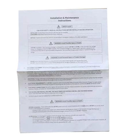 Instruction manual for 75 Amp 12V Power Converter For RVs Boats And Trailers, AC To DC Battery Charger With LED Indicator and fan