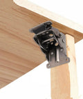 Built Tough Foldable Support Brackets With Self Locking Extension Mechanism And Full Mounting Screw Kit For Table Legs Bed Frames Workshop Bench Projects mounted under wood table.