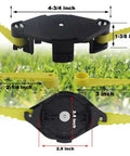 AC052N1 2 In 1 Pivoting Fixed Line And Bladed Head ACFHRL2 for 18V 24V 40V Trimmers, dimensions marked, shown on grass