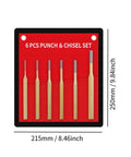 Six Piece Center Punch Set With Flat And Masonry Chisels For Metalworking And DIY Projects in red case