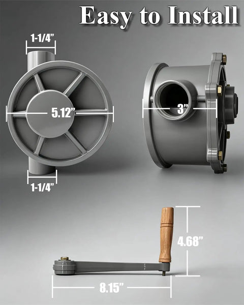 Rotary Hand Drum Pump For Gas And Diesel Transfer From 30 35 40 Gallon Caddies, Aluminum Body, Easy Grip Handle, Adjustable Pump Core With One And One Quarter Inch Inlet And Outlet, shown with 1-1/4 in fitting