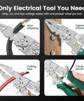 Image showing All-In-One Foldable Wire Stripper With Voltage Tester, 18-In-1 Electrician Pliers Tool for stripping, tightening, cutting, crimping.