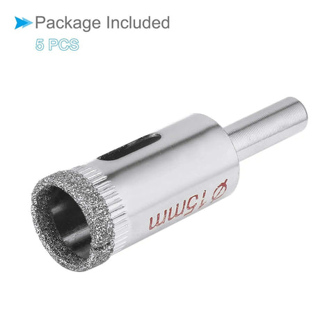 CoCud diamond core drill bit (side view), 15mm diameter, nickel-plated coating, for glass drilling, threaded shank