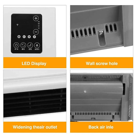 Close-up of Dope 2000W Wall Mounted Air Conditioner And Heater With Touch Screen Remote Control Timing Feature's LED display and wall screw hole.
