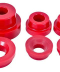 Heavy Duty Rear Cradle Bushing Kit For Chevrolet Camaro 2010 To 2015 featuring red polyurethane bushings and steel sleeves.