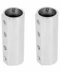 Front view of two stainless steel marine straight pipe fittings (25mm/1"), 316 cast with side set screws.