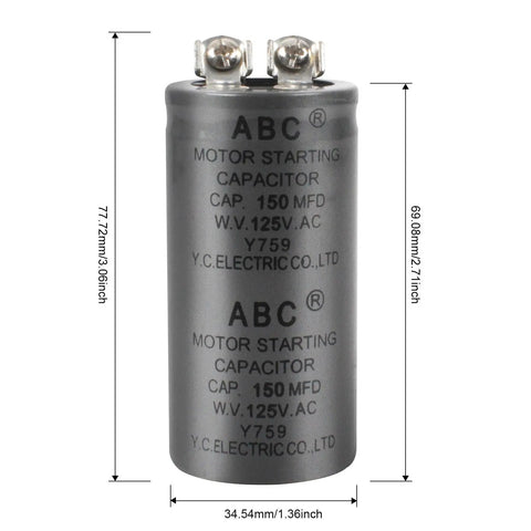 Reliable 150MFD 125VAC CD60 Motor Start Run AC Capacitor Cylinder Type Replacement for Single Phase Motors