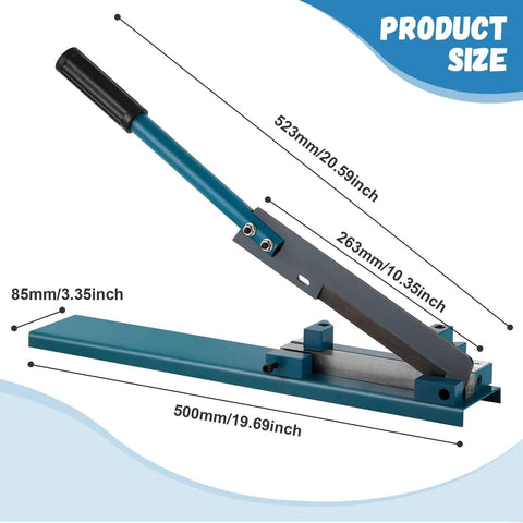 PVC Wire Duct Cutter Tool with handle, measurements shown, for open slot duct and cover cutting, 45 and 90 degree angles.