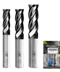 Carbide Square End Mill Set Four Flute Three Piece Set With Five Sixteenths Three Eighths And One Half Inch Sizes AlTiN Coated
