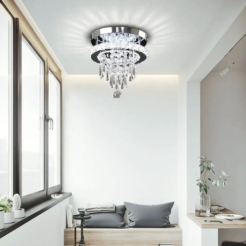 Modern Small Closet Chandelier LED Ceiling Light Fixture In Stainless Steel Flush Mount Energy-Saving Cool White Lighting
