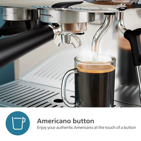 Americano brewing with Top Shelf Semi Automatic Espresso Machine With Integrated Grinder And Dual Wall Baskets For Fresh Single Double Shots Plus Americano Brewing In Sleek Metal Silver With Calibrated Tamping Tool.