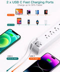 Badass 10 Foot Extension Cord With Built In Surge Protector Power Strip Six AC Outlets Four Fast Charging USB Ports Flat Wall Design Pure Copper Wiring For Your Home Setup with USB A and USB C charging ports.
