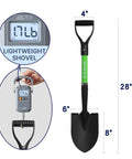Kids Beach Shovel For Digging And Gardening 28 Inch Metal Shovel With Short Handle Durable Green for outdoor use, 1.7 lb weight.