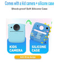 Kids Camera With Dinosaur Silicone Case 1080P Toddler Digital Camera For Boys And Girls Ages 3 To 8 With Instant Photo Printing And 3 Roll Print Paper Blue Fun Toy, anti-drop silicone case