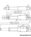 Solid 12V Electric Linear Actuator With Telescopic Aluminum Body And Built In Limit Switches For Auto Stopping Smooth Stroke On Compact Doors and Light Duty Gear That Works Like A Charm Right Out The Box Today dimensional drawing with measurements.