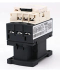 AC Electromagnetic Contactor Three-Phase 3P 3NO, 12A Load, 120V Coil, Heavy-Duty Beefed-Up Industrial Relay For Motors And Control Panels, Reliable Start-Stop Switching For High-Current Machinery. Black and white three-phase contactor with visible terminals.