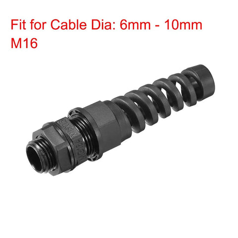 M16 Cable Gland Waterproof IP68 Nylon Joint With Adjustable Locknut And Strain Relief For 6 To 10 Mm Diameter Cables
