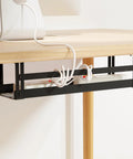 Under Desk Cable Management Tray 17 Inch Metal Wire Organizer For Cords Power Strip Holder And Cable Tamer installed on desk