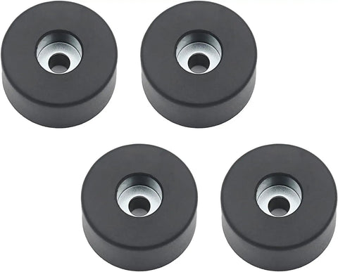 Kick The Vibration Out Of Your Rig With These Boss Air Compressor Isolator Rubber Feet Four Piece Shock Absorber Mount Pads Anti Vibration Foot Rest For Coleman Generators And Shop Gear, four black rubber pads with steel cores.