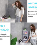 Kick Clutter To The Curb Slick Rotating Corner Shelf With 360 Degree Swivel Base For Bathroom Or Kitchen Storage shown in tidy countertop setup.