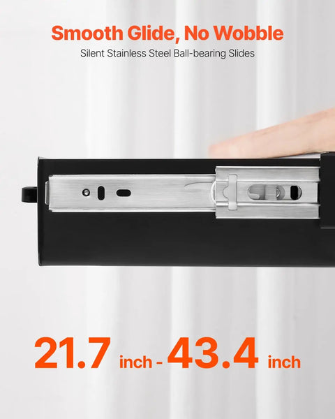 Heavy Duty Under Desk Drawer Slide Out Smooth Glide Hidden Counter Storage For Office And Home Sit Stand Workstation Slick Black Metal zero hassle install showing stainless steel ball-bearing slides