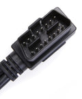 Close-up of male connector of Right Angle OBD2 Splitter Y Cable 1 Male To 2 Female Extension 16 Pin OBDII Connector 1 Ft 30 Cm