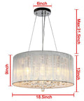 Raindrop Crystal Drum Chandelier With Fabric Shade, Glam Bedroom Pendant Lighting For Living Room, Max 31.5 Inch Chain