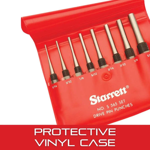 Pro Grade Drive Pin Punch Set With Knurled Grip And Protective Vinyl Case, 4 Inch Length, Includes 1/16, 3/32, 1/8, 5/32, 3/16, 7/32, 1/4, 5/16 Inch Diameters, Hardened Steel, Set Of 8