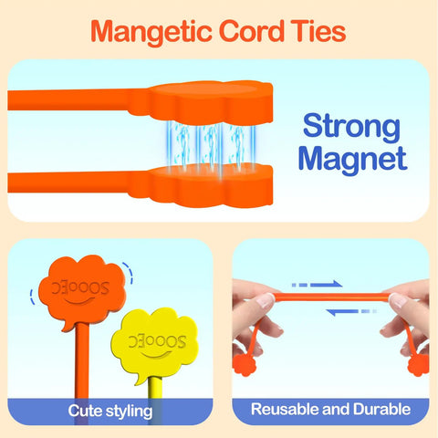 Magnetic Cable Ties 24 Pack 7 Inch Reusable Silicone Twist Ties With Strong Magnets Cute Cloud Design Assorted Colors