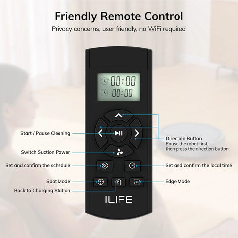 Remote control for V5s Max Robot Vacuum With Beast Mode 4000Pa Suction Gyroscope Navigation 2.4G WiFi App Alexa Cleaner