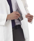 Men's Lab Coat 38 Inch Length 50 Long White Ultra Soft Stretch Fabric With Pleated Back, iPad Pocket, Professional Use