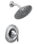 Shower Only System With Rain Showerhead In Chrome Finish Eva Trim Kit For Upgrading Your Bath Valve Not Included But Requires Posi Temp Valve For Install Easy To Install Shower Trim For Modern Homes. View showing round chrome rain showerhead and handle.