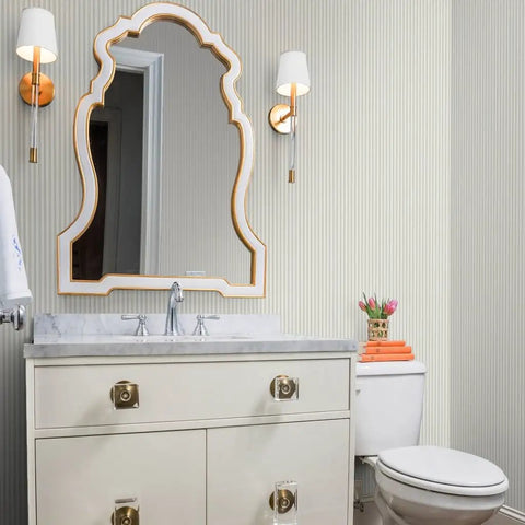 Top Shelf Heavy Duty Vinyl Wallpaper Featuring A Subtle Leather Texture Custom Printed For Commercial Spaces Offices Hotels in stylish bathroom.