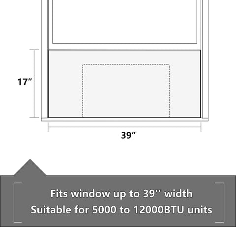Diagram of Window Air Conditioner Side Insulation Foam Panel Kit, One Piece Full Surround Seal dimensions for 39-inch windows.