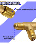 1/4 Inch SAE AC Valve Core Tee Adapter With Brass Swivel Connector for HVAC line repair visible with flared fittings